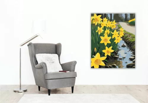 Nárciszok a patakparton - számfestő készlet - Számfestő.hu - 60×70cm - Keretre feszítve