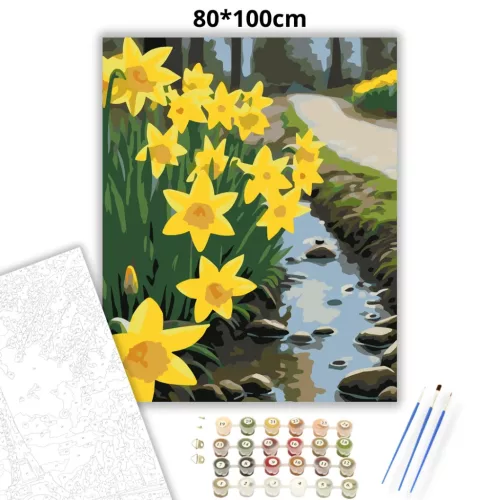 Nárciszok a patakparton - számfestő készlet - Számfestő.hu - 80×100cm - Keret nélkül