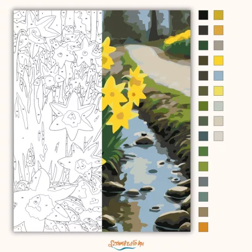 Nárciszok a patakparton - számfestő készlet - Számfestő.hu - 80×100cm - Keret nélkül