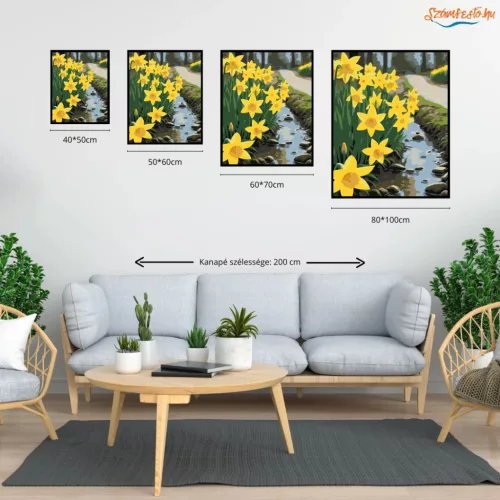 Nárciszok a patakparton - számfestő készlet - Számfestő.hu - 40×50cm - Keretre feszítve