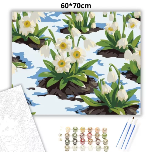 Tavaszi hunyor virágok - számfestő készlet - Számfestő.hu - 60×70cm - Keretre feszítve