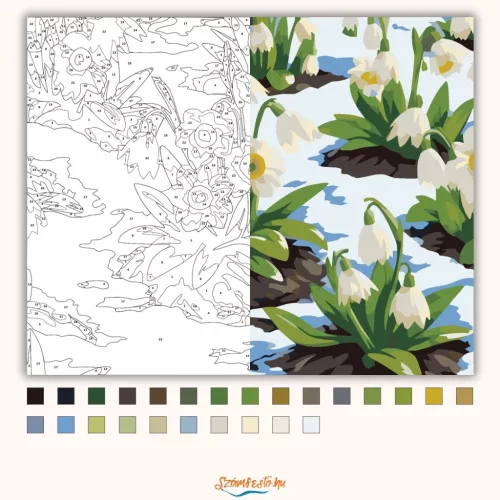 Tavaszi hunyor virágok - számfestő készlet - Számfestő.hu - 60×70cm - Keretre feszítve