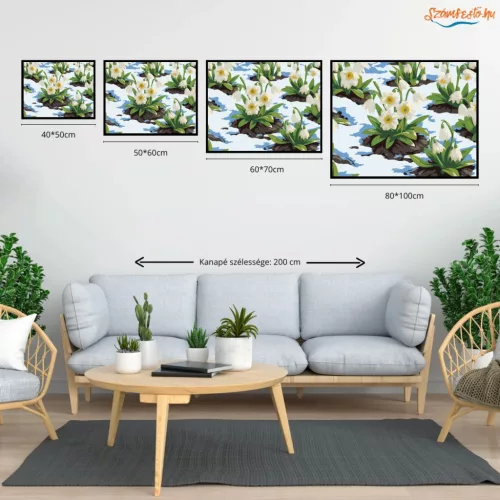 Tavaszi hunyor virágok - számfestő készlet - Számfestő.hu - 80×100cm - Keretre feszítve