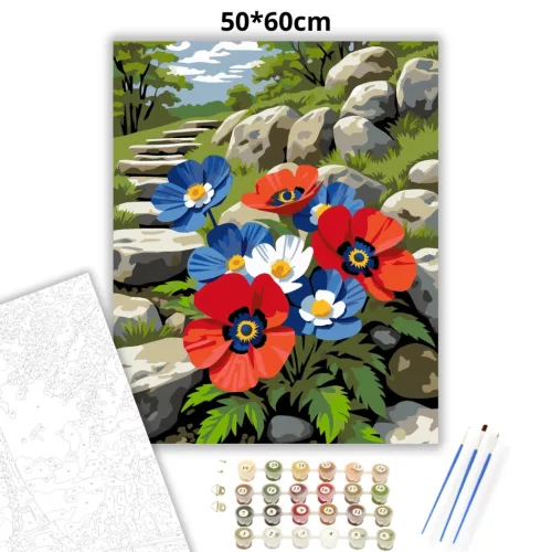 Napsütötte szellőrózsák - számfestő készlet - Számfestő.hu - 50×60cm - Keretre feszítve