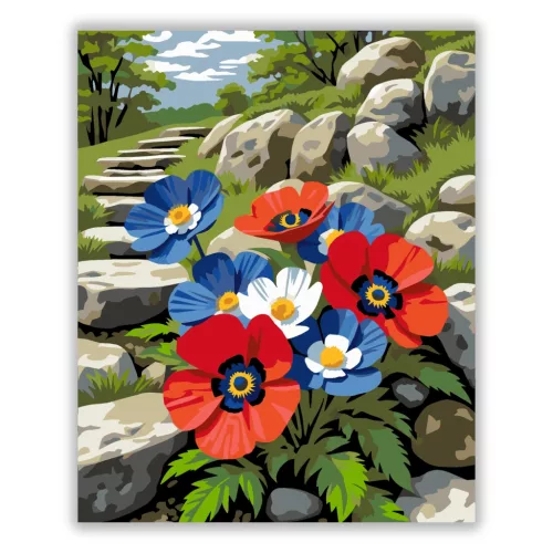 Napsütötte szellőrózsák - számfestő készlet - Számfestő.hu - 50×60cm - Keretre feszítve