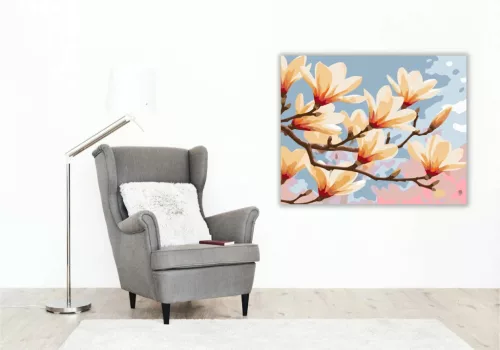 Aranyló magnólia szirmok - számfestő készlet - Számfestő.hu - 50×60cm - Keretre feszítve