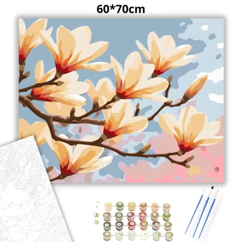 Aranyló magnólia szirmok - számfestő készlet - Számfestő.hu - 60×70cm - Keretre feszítve