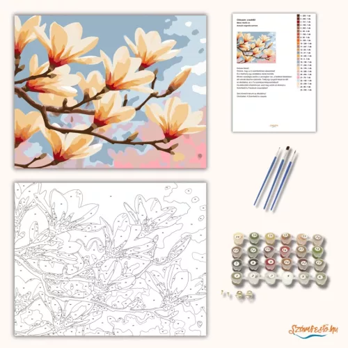 Aranyló magnólia szirmok - számfestő készlet - Számfestő.hu - 80×100cm - Keretre feszítve