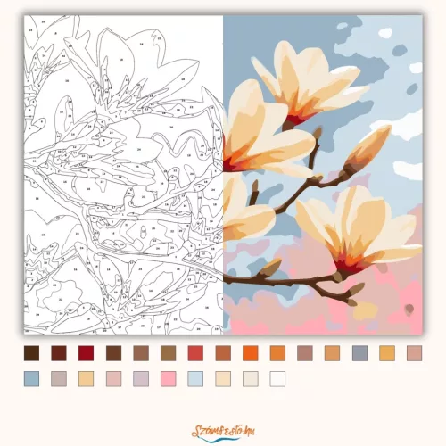 Aranyló magnólia szirmok - számfestő készlet - Számfestő.hu - 80×100cm - Keretre feszítve