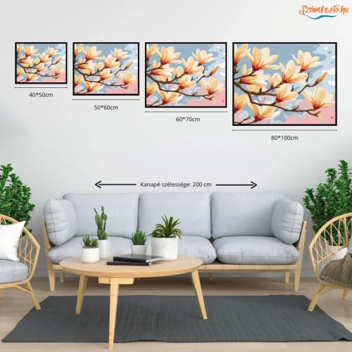 Aranyló magnólia szirmok - számfestő készlet - Számfestő.hu - 80×100cm - Keretre feszítve