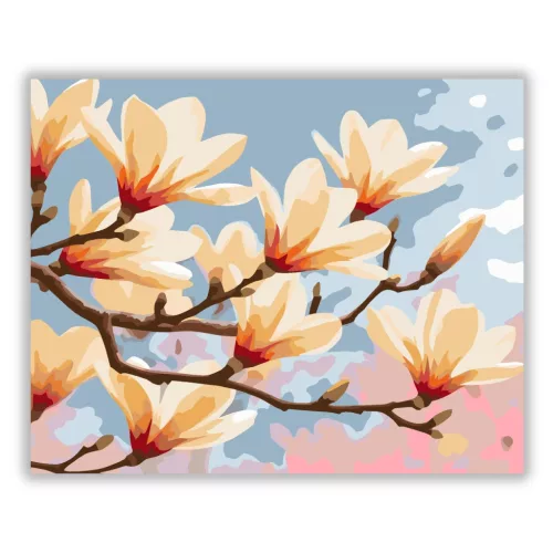 Aranyló magnólia szirmok - számfestő készlet - Számfestő.hu - 40×50cm - Keretre feszítve