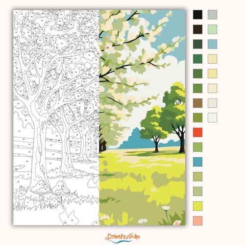 Derűs virágzó fasor - számfestő készlet - Számfestő.hu - 40×50cm - Keret nélkül