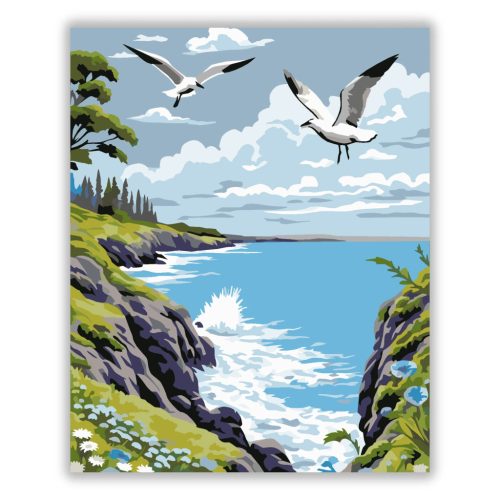 Hullámos sziklapart - számfestő készlet - Számfestő.hu - 60×70cm - Keret nélkül