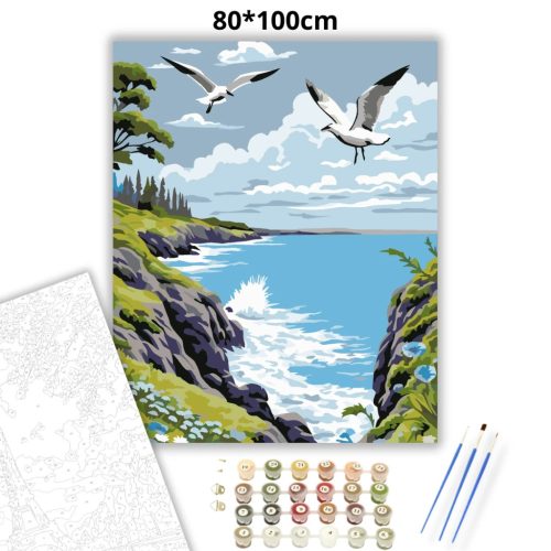 Hullámos sziklapart - számfestő készlet - Számfestő.hu - 80×100cm - Keret nélkül