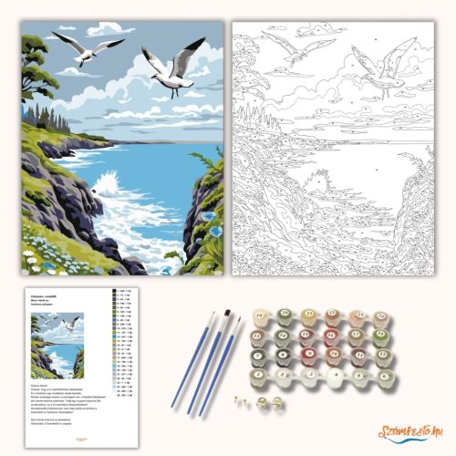 Hullámos sziklapart - számfestő készlet - Számfestő.hu - 40×50cm - Keret nélkül