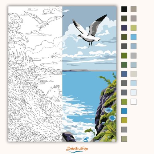 Hullámos sziklapart - számfestő készlet - Számfestő.hu - 40×50cm - Keret nélkül