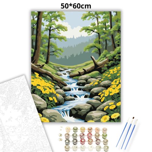 Tavaszi lépcsős patak - számfestő készlet - Számfestő.hu - 50×60cm - Keretre feszítve