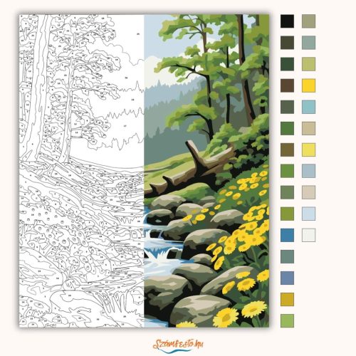 Tavaszi lépcsős patak - számfestő készlet - Számfestő.hu - 50×60cm - Keretre feszítve