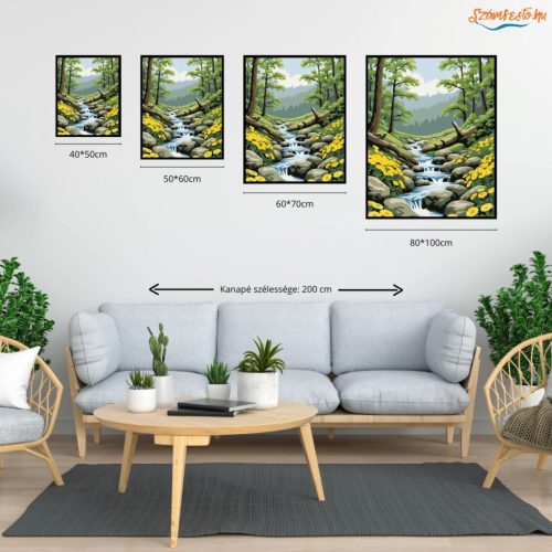Tavaszi lépcsős patak - számfestő készlet - Számfestő.hu - 60×70cm - Keretre feszítve