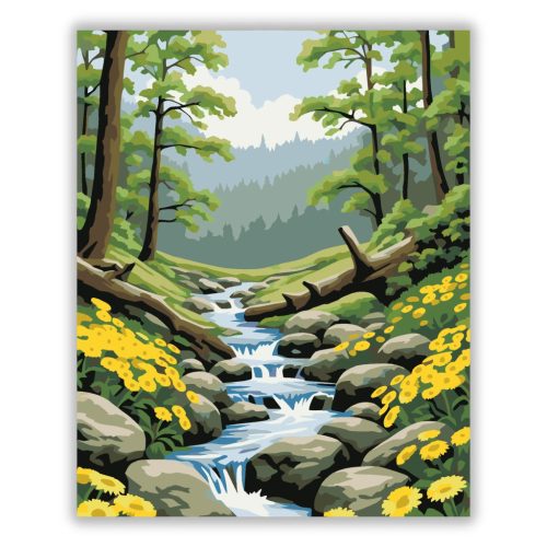 Tavaszi lépcsős patak - számfestő készlet - Számfestő.hu - 60×70cm - Keretre feszítve