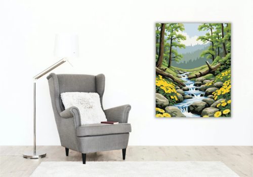 Tavaszi lépcsős patak - számfestő készlet - Számfestő.hu - 80×100cm - Keretre feszítve