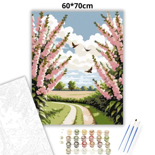 Tavaszi virágsövények - számfestő készlet - Számfestő.hu - 60×70cm - Keretre feszítve