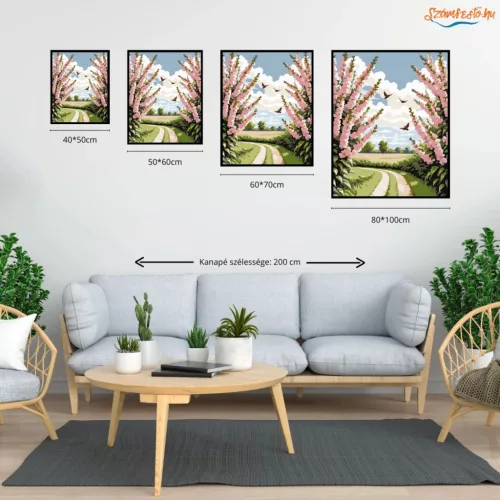 Tavaszi virágsövények - számfestő készlet - Számfestő.hu - 60×70cm - Keretre feszítve