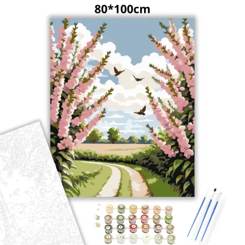 Tavaszi virágsövények - számfestő készlet - Számfestő.hu - 80×100cm - Keretre feszítve