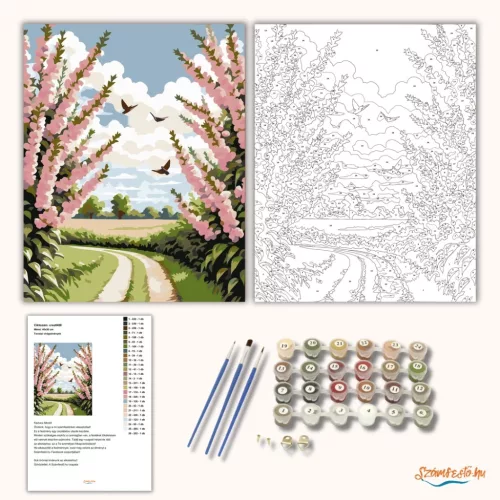 Tavaszi virágsövények - számfestő készlet - Számfestő.hu - 80×100cm - Keret nélkül