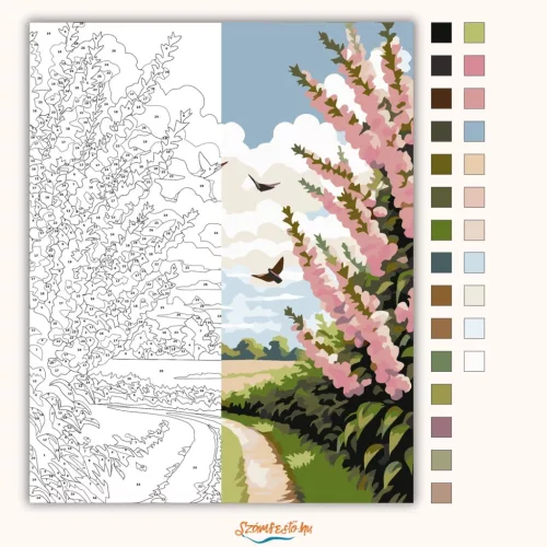 Tavaszi virágsövények - számfestő készlet - Számfestő.hu - 40×50cm - Keretre feszítve