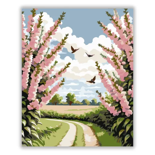 Tavaszi virágsövények - számfestő készlet - Számfestő.hu - 40×50cm - Keretre feszítve