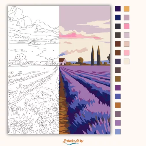 Alkonyi levendulaföld - számfestő készlet - Számfestő.hu - 50×60cm - Keretre feszítve