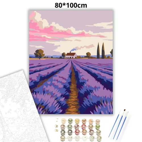 Alkonyi levendulaföld - számfestő készlet - Számfestő.hu - 80×100cm - Keretre feszítve