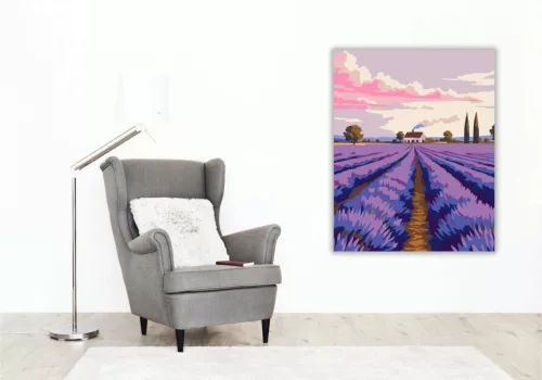 Alkonyi levendulaföld - számfestő készlet - Számfestő.hu - 40×50cm - Keretre feszítve