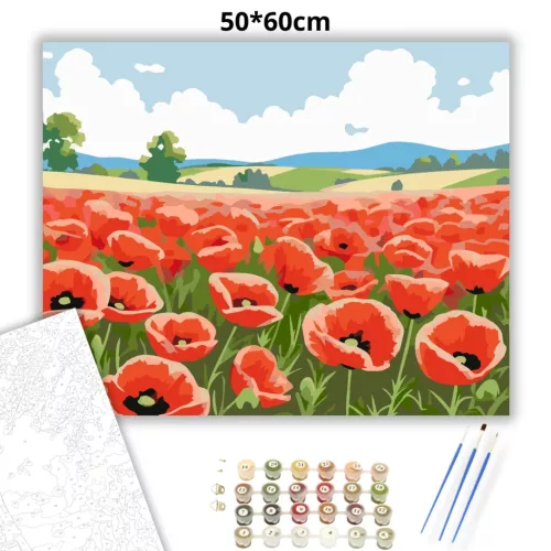 Tavaszi pipacstenger - számfestő készlet - Számfestő.hu - 50×60cm - Keretre feszítve