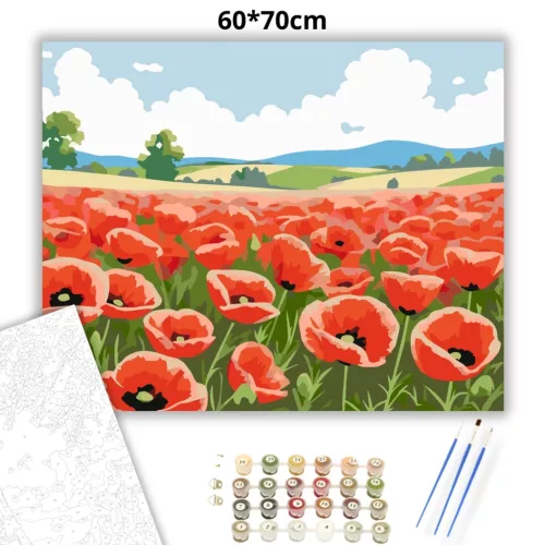 Tavaszi pipacstenger - számfestő készlet - Számfestő.hu - 60×70cm - Keretre feszítve