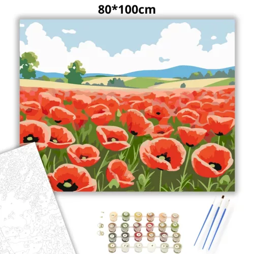 Tavaszi pipacstenger - számfestő készlet - Számfestő.hu - 80×100cm - Keretre feszítve