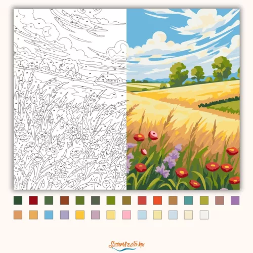 Pipacsos dombok - számfestő készlet - Számfestő.hu - 50×60cm - Keret nélkül