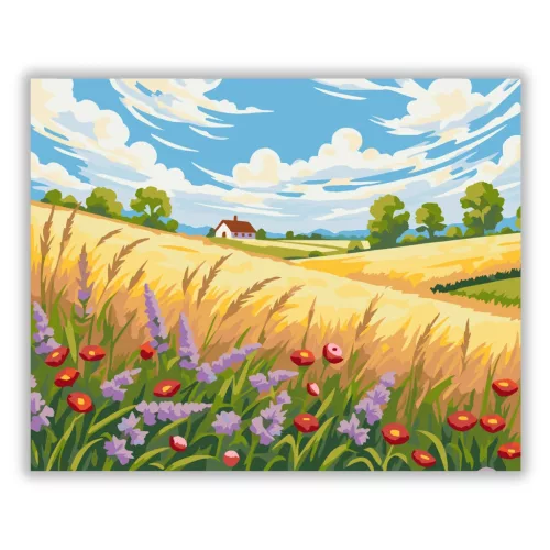 Pipacsos dombok - számfestő készlet - Számfestő.hu - 50×60cm - Keretre feszítve