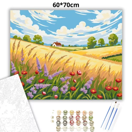 Pipacsos dombok - számfestő készlet - Számfestő.hu - 60×70cm - Keretre feszítve