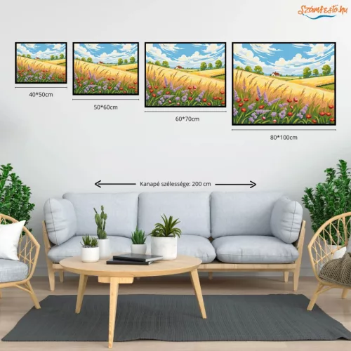 Pipacsos dombok - számfestő készlet - Számfestő.hu - 60×70cm - Keretre feszítve