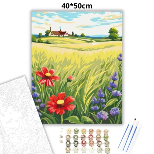 Csendes vidéki ház - számfestő készlet - Számfestő.hu - 40×50cm - Keretre feszítve