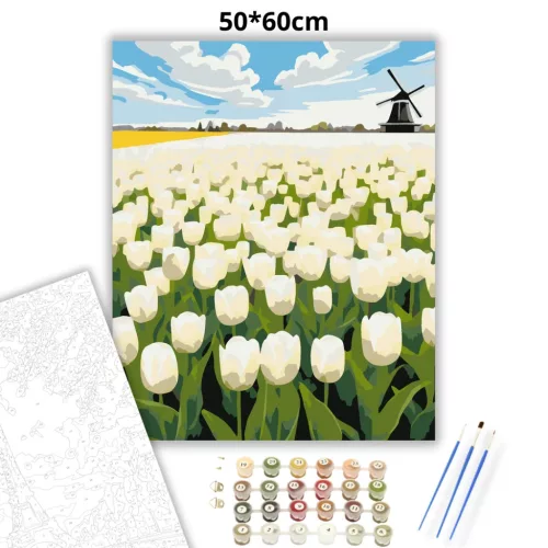 Üde tulipánmező - számfestő készlet - Számfestő.hu - 50×60cm - Keret nélkül