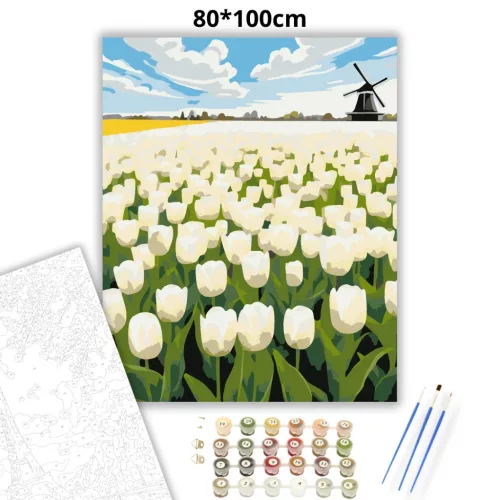 Üde tulipánmező - számfestő készlet - Számfestő.hu - 80×100cm - Keret nélkül