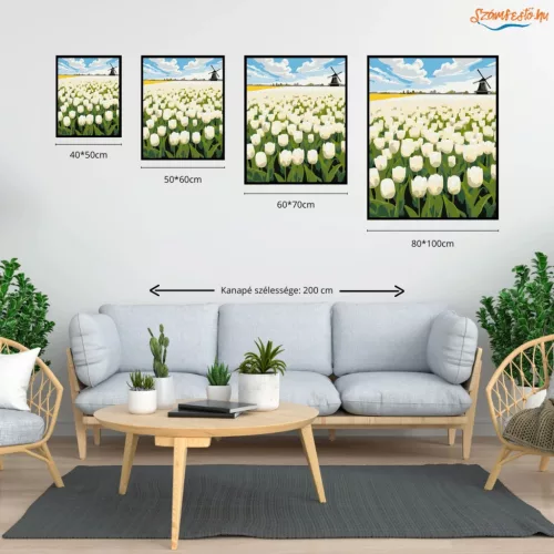 Üde tulipánmező - számfestő készlet - Számfestő.hu - 80×100cm - Keretre feszítve