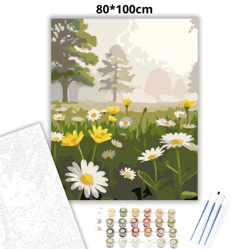 Párás vadvirágos rét - számfestő készlet - Számfestő.hu - 80×100cm - Keretre feszítve