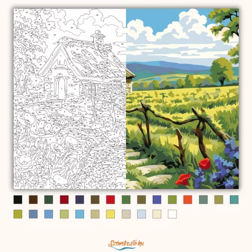 Napsütötte pipacsos ház - számfestő készlet - Számfestő.hu - 80×100cm - Keret nélkül