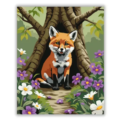 Kíváncsi rókakölyök - számfestő készlet - Számfestő.hu - 50×60cm - Keretre feszítve