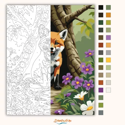 Kíváncsi rókakölyök - számfestő készlet - Számfestő.hu - 60×70cm - Keretre feszítve