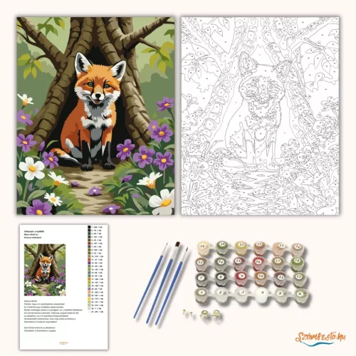 Kíváncsi rókakölyök - számfestő készlet - Számfestő.hu - 80×100cm - Keret nélkül